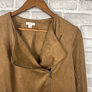 J. Jill Faux Vegan Leather Suede Zipped Moto Style Neutral Brown Jacket Coat MP